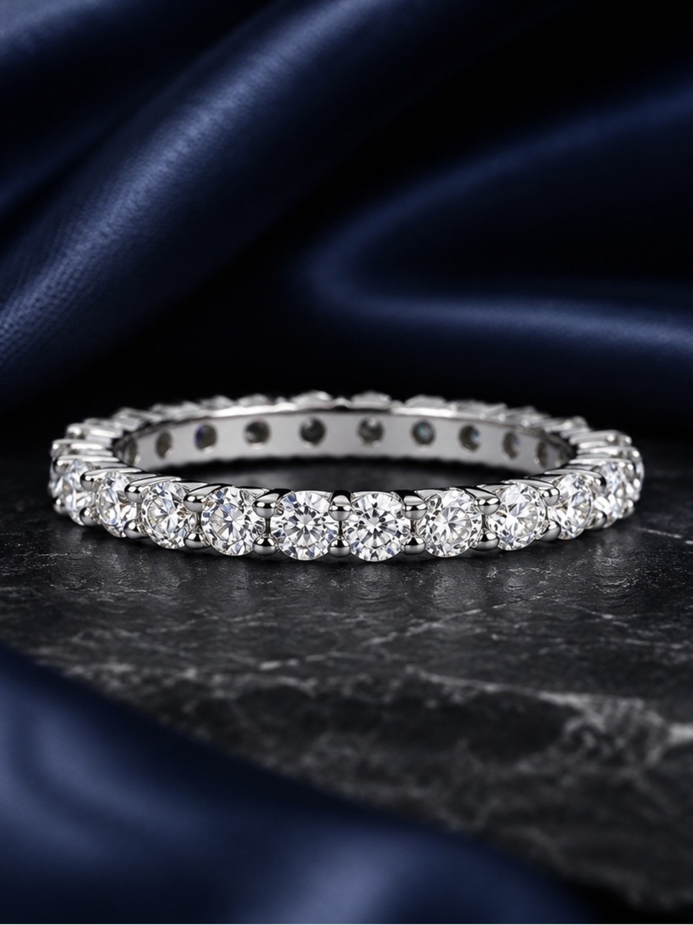1.5 CTW Moissanite Eternity Band 2.5mm 925 Sterling Silver Ring